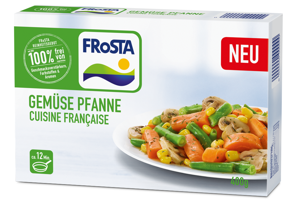 Eine Packung FRoSTA Gemüse Pfanne Cuisine Française: gemischtes Gemüse, 400g, neu. In ca. 12 Min. zubereitet – FRoSTA Tiefkühlprodukt!.